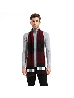 BMVMB Men Winter Cashmere Scarf Wool Soft Warm Knitted Plaid Scarves for Men