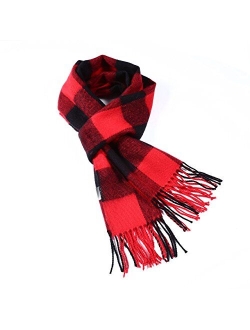 A.WAVE Softer than Cashmere Wool Touch Tassel Ends Plaid Check Solid Scarf