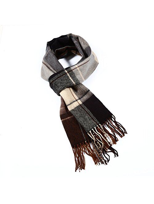 A.WAVE Softer than Cashmere Wool Touch Tassel Ends Plaid Check Solid Scarf