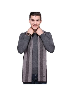 KODOD Plaid Striped Wool Scarf for Men - Winter Soft Thick Cashmere Knit Scarves