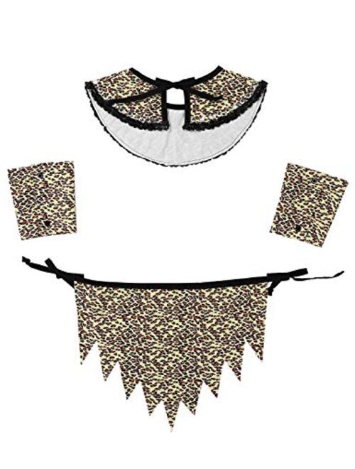 YOOJOO Men's Caveman Costume Leopard Print Collar Loincloth Underwear with Wristbands Cosplay Halloween