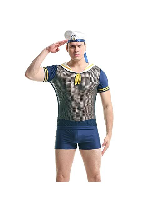 NzwilunsMens Role Play Costume Outfit Sexy Sailor Costume Outfit Lingerie Set,Stripe Navy Halloween Costume Cosplay Outfit