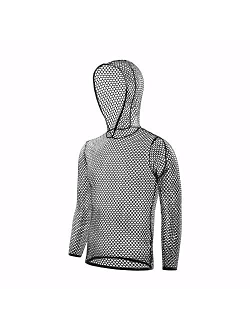 Ctreela Men's Fishnet Lingerie Underwear Gentleman Halloween Costume Cosplay Outfits Long Sleeve Hooded Muscle Tops with Thong