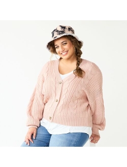 Juniors' Plus Size SO Cable Cropped Cardigan