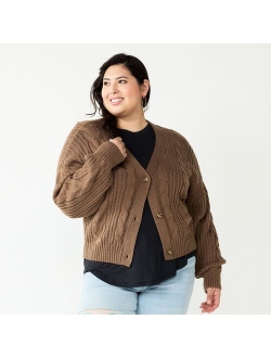 Juniors' Plus Size SO Cable Cropped Cardigan