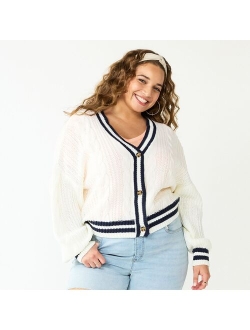 Juniors' Plus Size SO Cable Cropped Cardigan