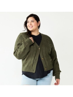 Juniors' Plus Size SO Cable Cropped Cardigan