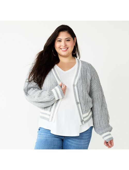 Juniors' Plus Size SO Cable Cropped Cardigan