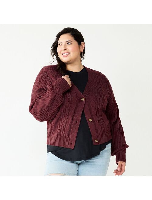 Juniors' Plus Size SO Cable Cropped Cardigan