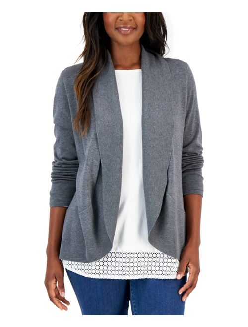 Karen Scott KAREN SCOTT Women's Shawl-Collar Curved-Hem Cardigan, Created for Macy's