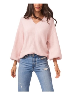 Rib-Knit Bubble Sleeve Sweater