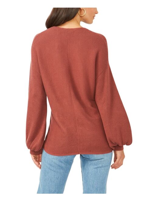 1.STATE Rib-Knit Bubble Sleeve Sweater