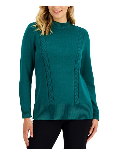 Karen Scott KAREN SCOTT Women's Cotton Cable-Knit Sweater, Created for Macy's