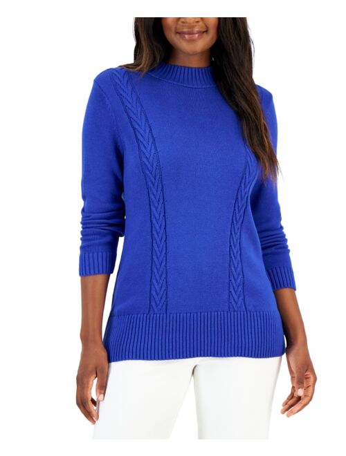 Karen Scott KAREN SCOTT Women's Cotton Cable-Knit Sweater, Created for Macy's