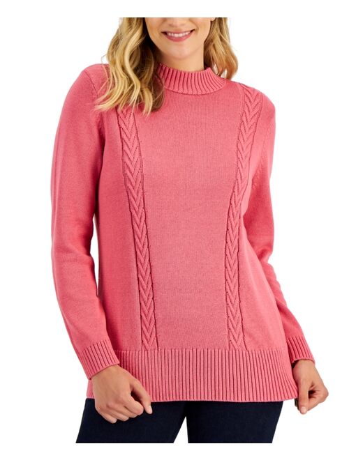 Karen Scott KAREN SCOTT Women's Cotton Cable-Knit Sweater, Created for Macy's