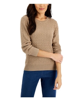 Karen Scott KAREN SCOTT Women's Cotton Crewneck Cable Sweater, Created for Macy's