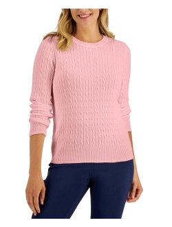 Karen Scott KAREN SCOTT Women's Cotton Crewneck Cable Sweater, Created for Macy's