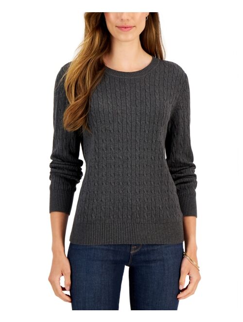 Karen Scott KAREN SCOTT Women's Cotton Crewneck Cable Sweater, Created for Macy's