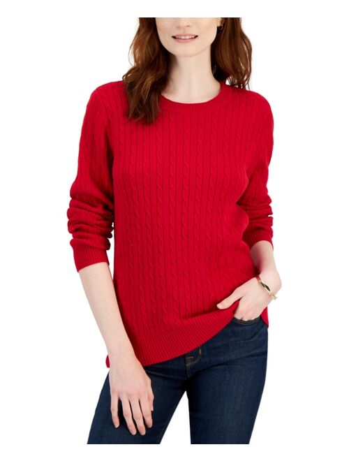 Karen Scott KAREN SCOTT Women's Cotton Crewneck Cable Sweater, Created for Macy's