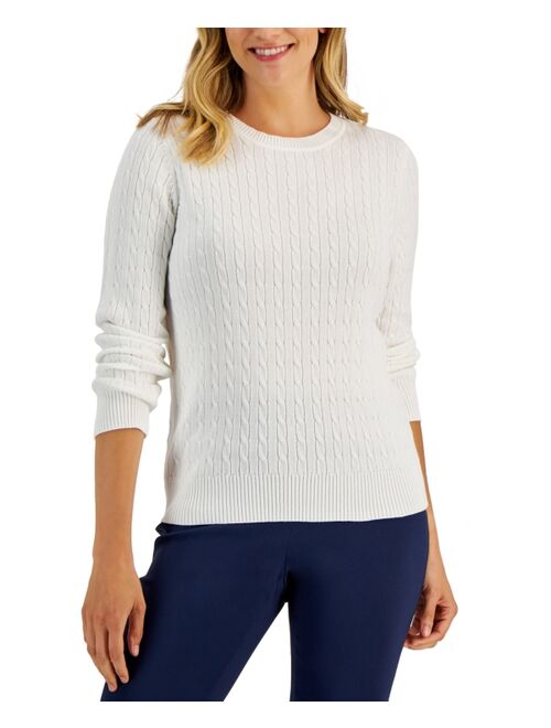 Karen Scott KAREN SCOTT Women's Cotton Crewneck Cable Sweater, Created for Macy's