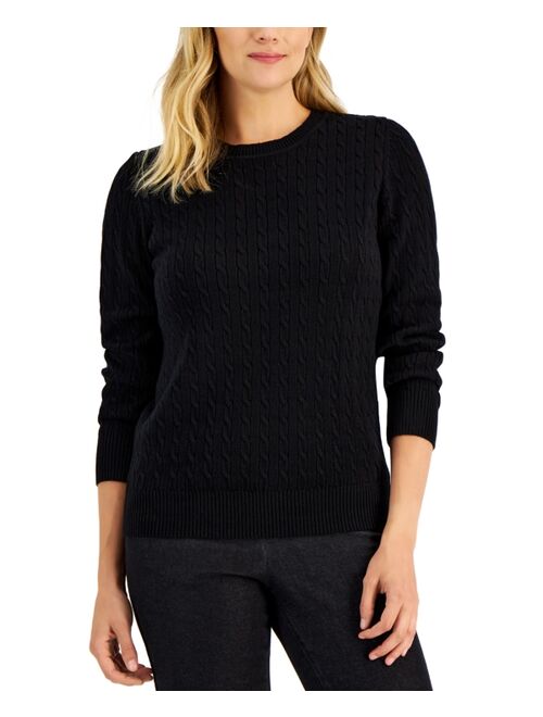 Karen Scott KAREN SCOTT Women's Cotton Crewneck Cable Sweater, Created for Macy's