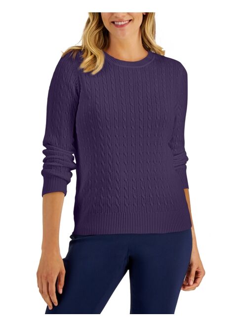 Karen Scott KAREN SCOTT Women's Cotton Crewneck Cable Sweater, Created for Macy's