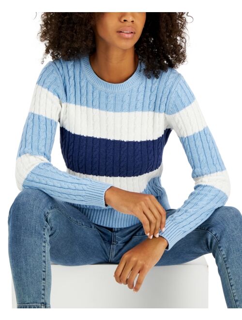 Tommy Hilfiger TOMMY HILFIGER Women's Cotton Striped Cable-Knit Sweater