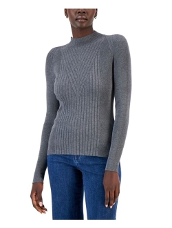 Women's Detail Ribbed Mock Neck Sweater, Created for Macy's