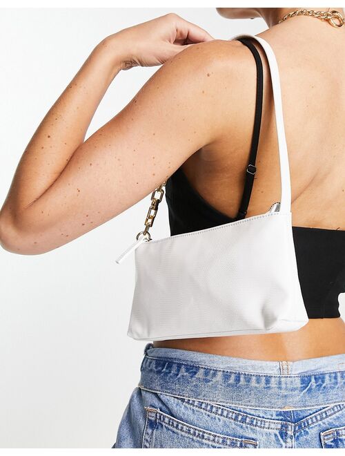 ASOS DESIGN asymmetric chain link shoulder bag in white snake