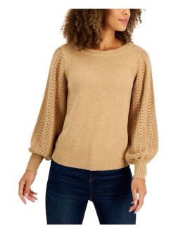 Petite Pointelle Puff Sleeve Sweater, Created for Macy's