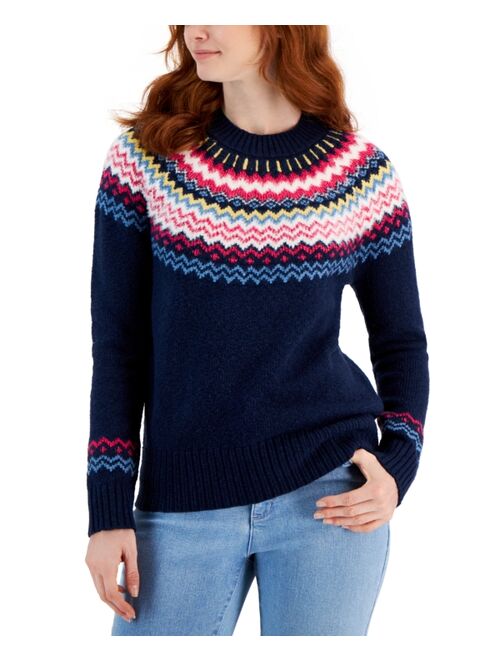 STYLE & CO Women's Fair Isle Crewneck Sweater, Created for Macy's