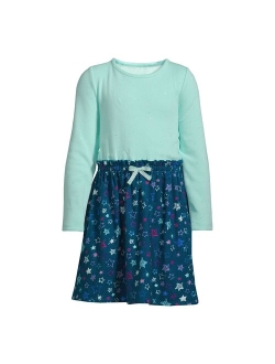 Girls 2-16 Lands' End Long Sleeve Fleece Fabric Mix Dress in Regular & Plus