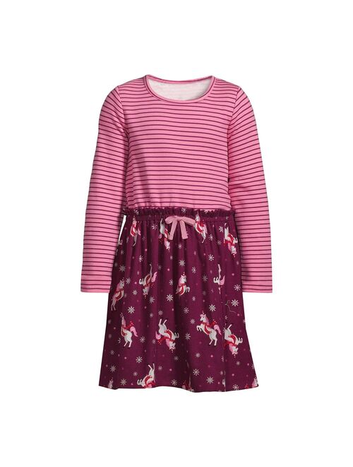 Girls 2-16 Lands' End Long Sleeve Fleece Fabric Mix Dress in Regular & Plus