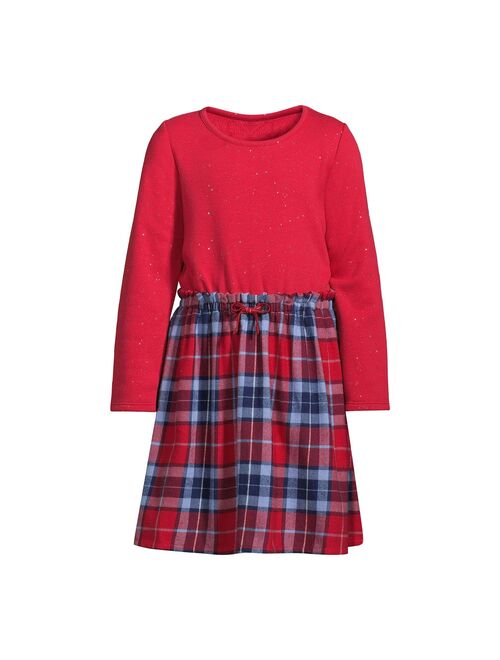 Girls 2-16 Lands' End Long Sleeve Fleece Fabric Mix Dress in Regular & Plus