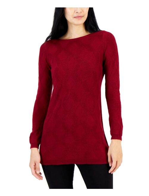 ALFANI Women's Front Diamond-Stitch Tunic Sweater, Created for Macy's