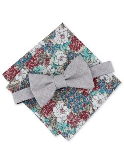 Men's Forte Pre-Tied Solid Bow Tie & Floral Pocket Square Set, Created for Macy's