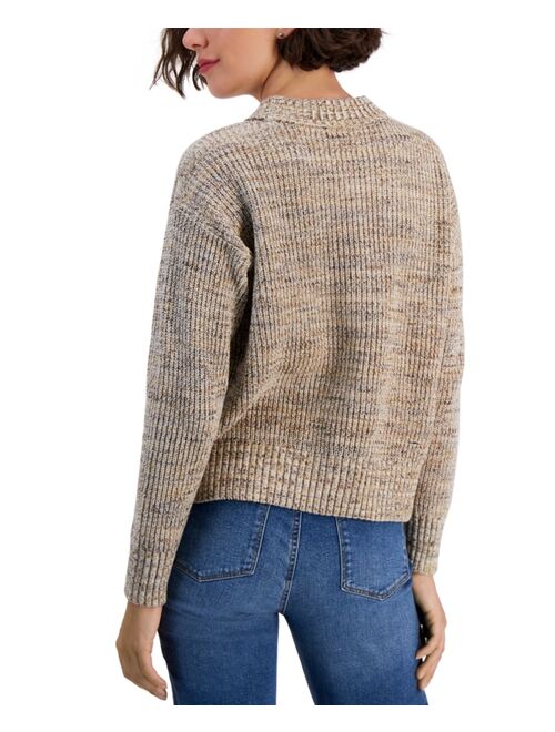 STYLE & CO Petite Space-Dye Crewneck Pullover Sweater, Created for Macy's