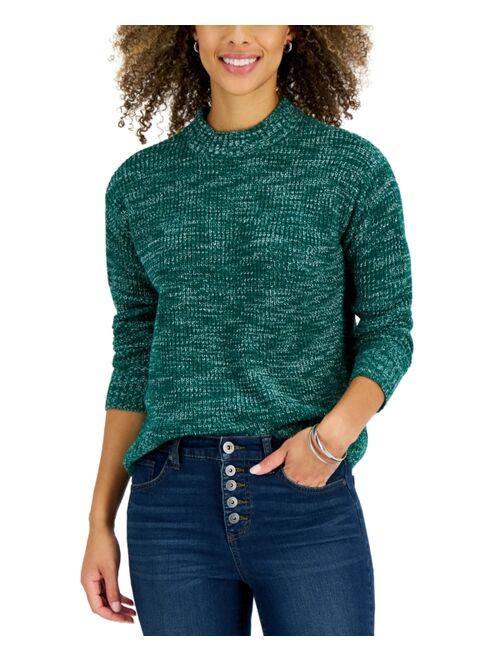 STYLE & CO Petite Space-Dye Crewneck Pullover Sweater, Created for Macy's