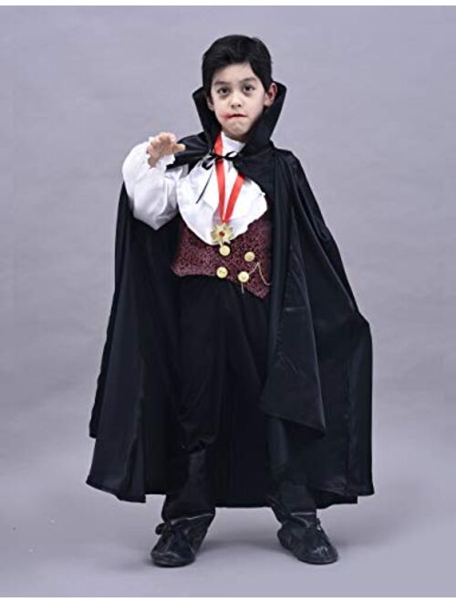 IKALI Boys Girls Vampire Costume, Kids Halloween Dracula with Cape Fancy Dress