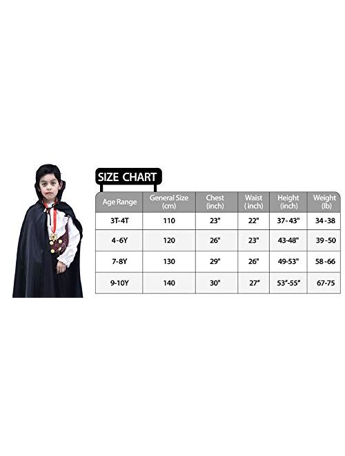 IKALI Boys Girls Vampire Costume, Kids Halloween Dracula with Cape Fancy Dress