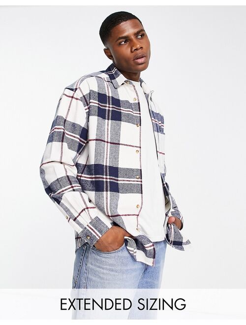 ASOS DESIGN 90s oversized brushed flannel check shirt in cream in cotton blend