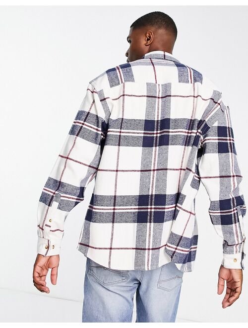 ASOS DESIGN 90s oversized brushed flannel check shirt in cream in cotton blend