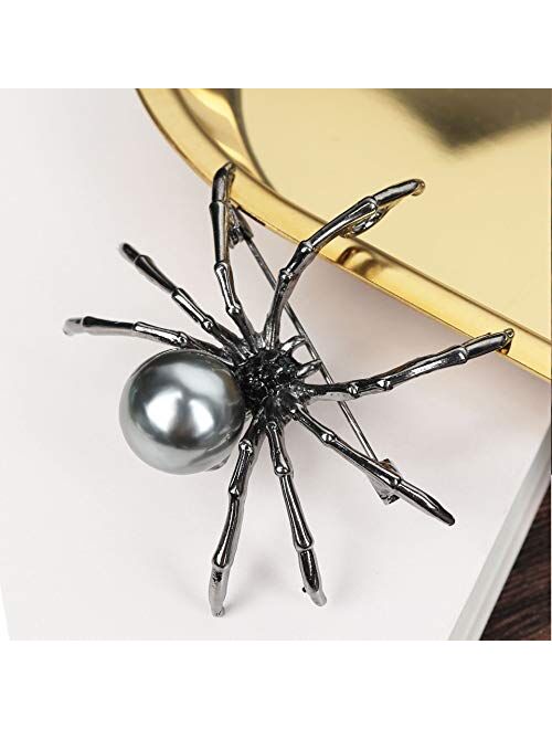 ROSTIVO Spider Brooch Pins for Women and Men Witch Jewelry Halloween Pin Accessories (Dark Silver)