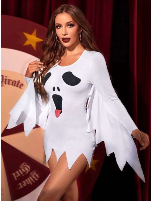 Shein Ghost Print Wings Detail Halloween Costume Dress