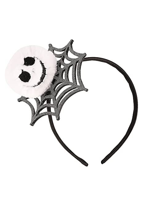 Disney The Nightmare Before Christmas Halloween Headband for Women - Black Batwings Headband with Striped Bow and Jack Skellington Charm