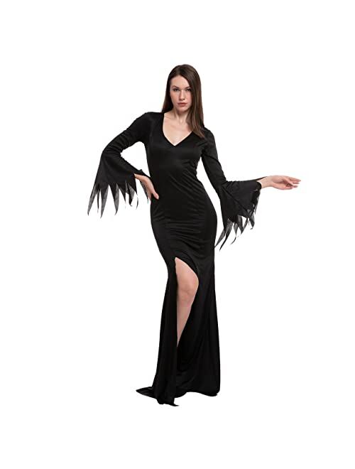 Spooktacular Creations Women Floor Length Gothic Dress Black Witch Dress Costume for Halloween Cosplay Party Vintage Medieval Dress