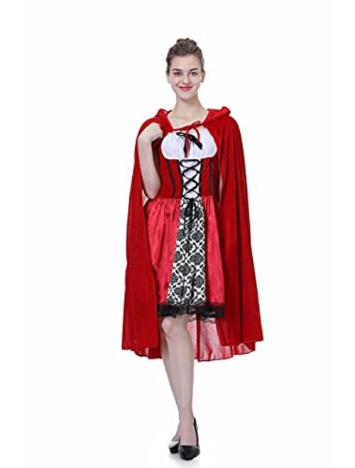 Colorful House Red Little Riding Hood Costume For Women, Christmas Halloween Party Dress with Cape Adult Role-Playing