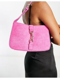 The Beau shoulder bag with buckle in pink suede