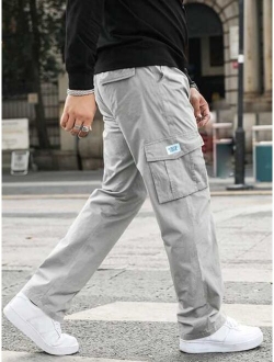 Men Letter Patched Flap Pocket Cargo Pants