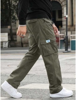 Men Letter Patched Flap Pocket Cargo Pants